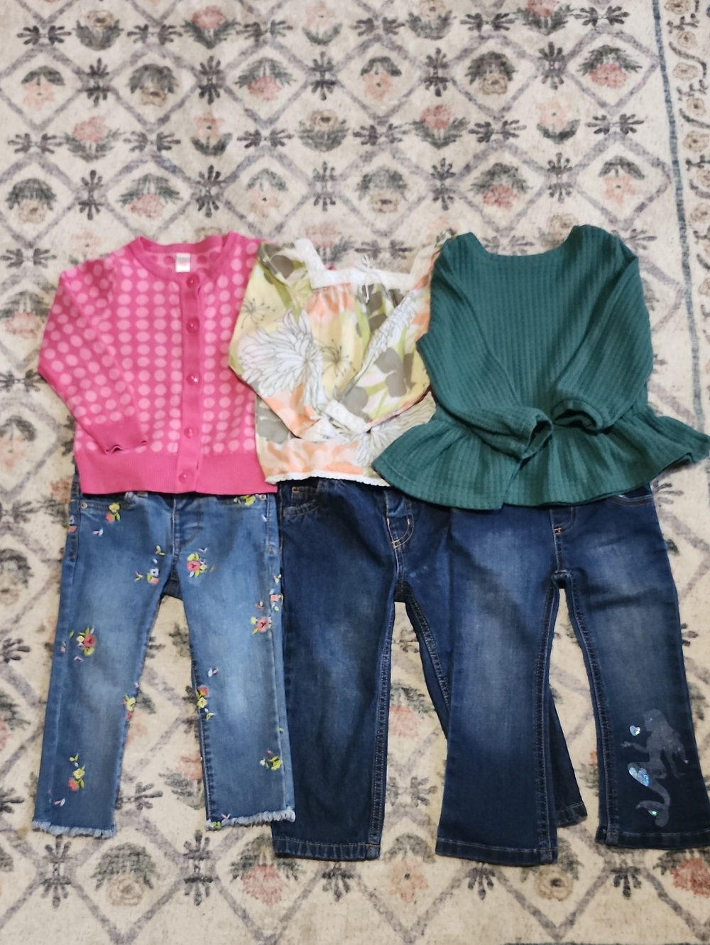 Cat & Jack Girls Denim Jeans and Shorts Bundle Lot 7pc- Blue, Pink, Green